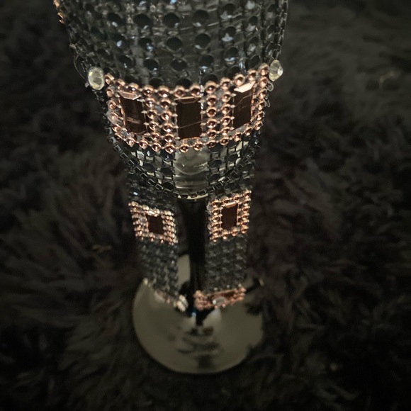 Black and Rose Gold Bling Wine Glass Set, His and Hers Elegant Wine Glasses - Picture 10 of 17